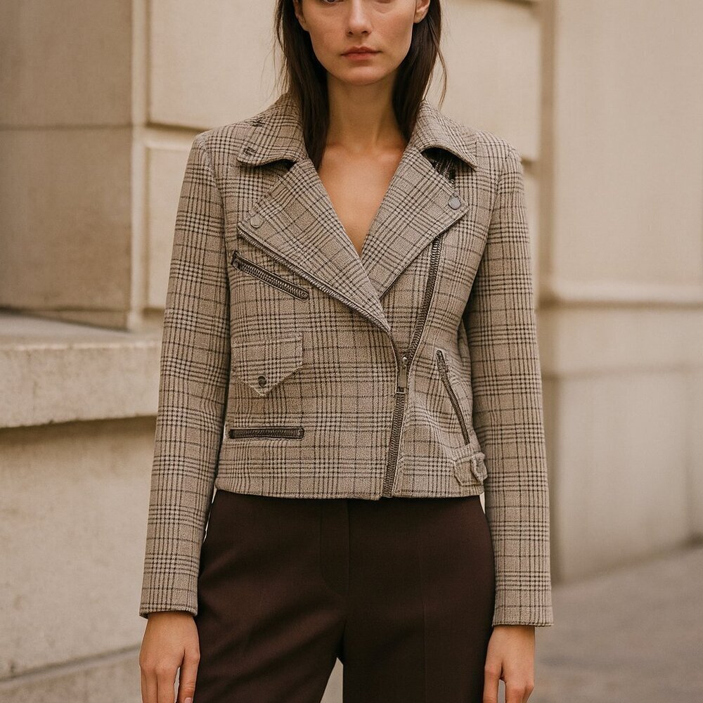 Blank NYC Plaid Zip Moto Jacket Sz S